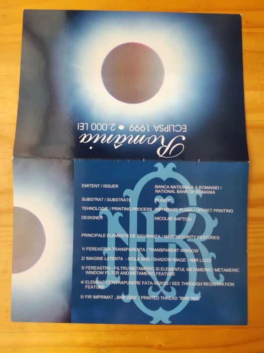 Bancnota editie limitată 2000 de lei eclipsa soare 1999