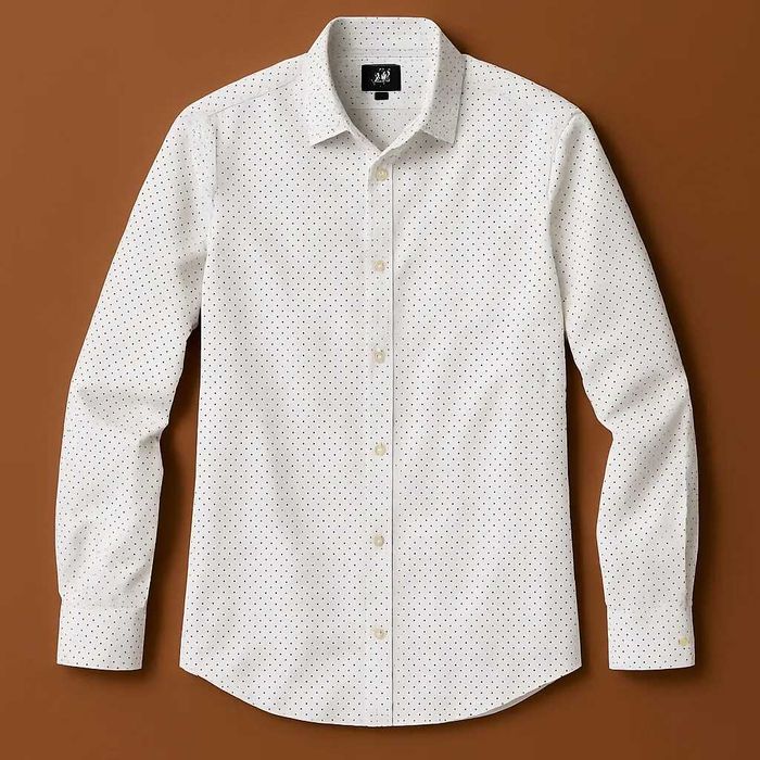 Белая рубашка мужская H&M slim fit, принт в точку