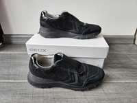 Geox естествена кожа и велур спортни черни обувки без връзки сникърси