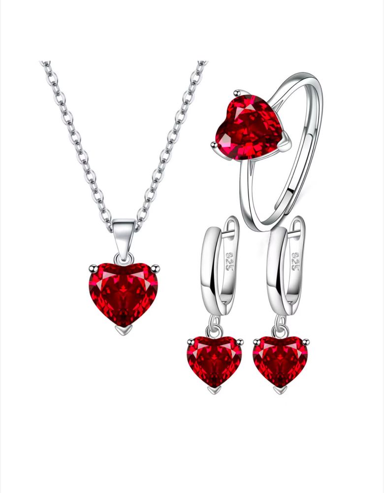 Set bijuterii femei, colier si cercei si inel, S925 argint,