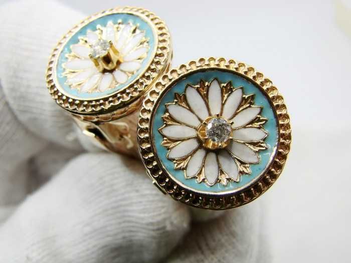 Cercei Aur 14K Cu Email Champleve Si Diamante