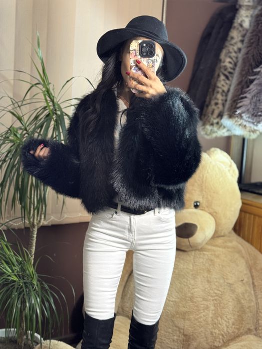 Палто в черно от висок клас еко косъм