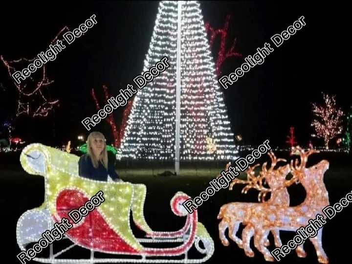 Sanie luminoasa cu reni, sanii luminoase de exterior, iluminat Craciun