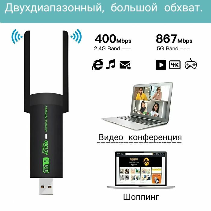 Адаптер Wi-fi 5 
Стандарт Wi-Fi: 802, 11 b, a, g, n
Част
