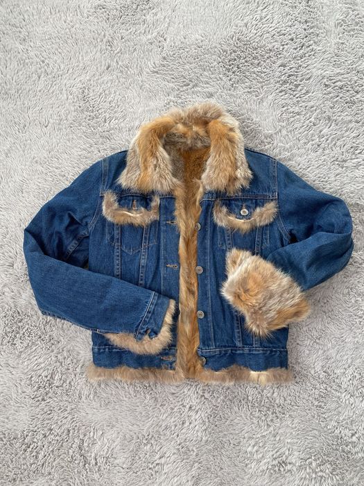 Дънково яке с естествен косъм лисица 36 XS S