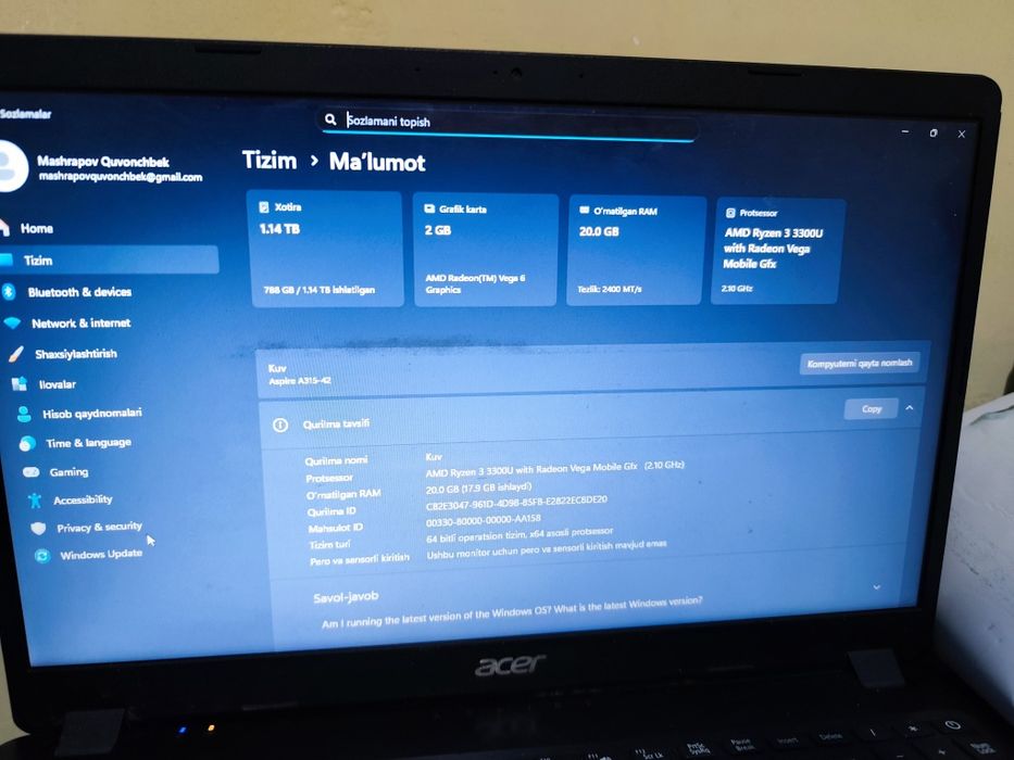 Acer notebuk budget bop Ryzen 3 3300