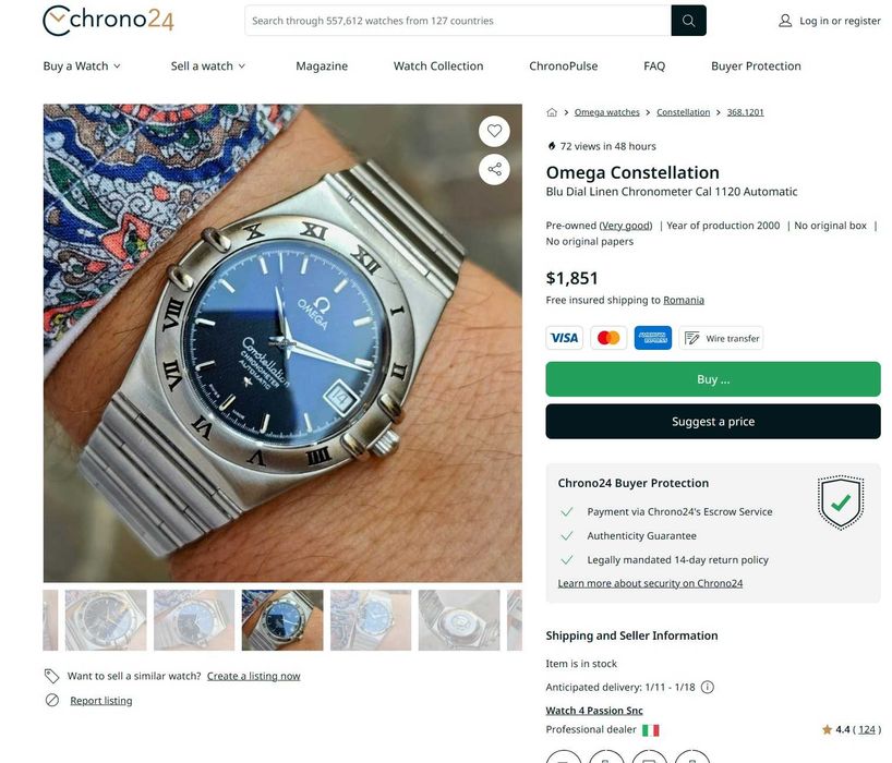 Omega Constellation Chronometer Automatic date SS acte cutie