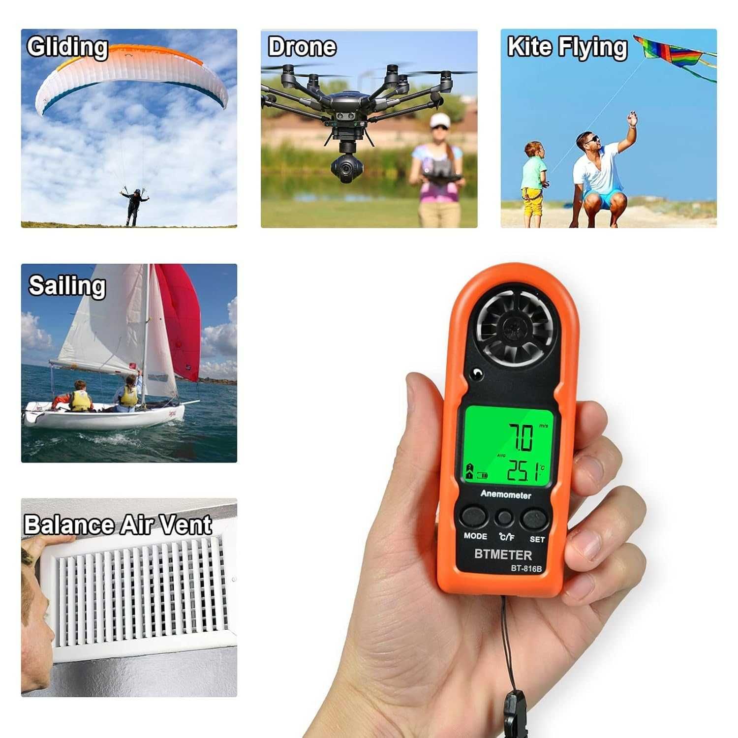 Тестер за измерване на скоростта на вятъра- анемометър BTMETER BT-816B