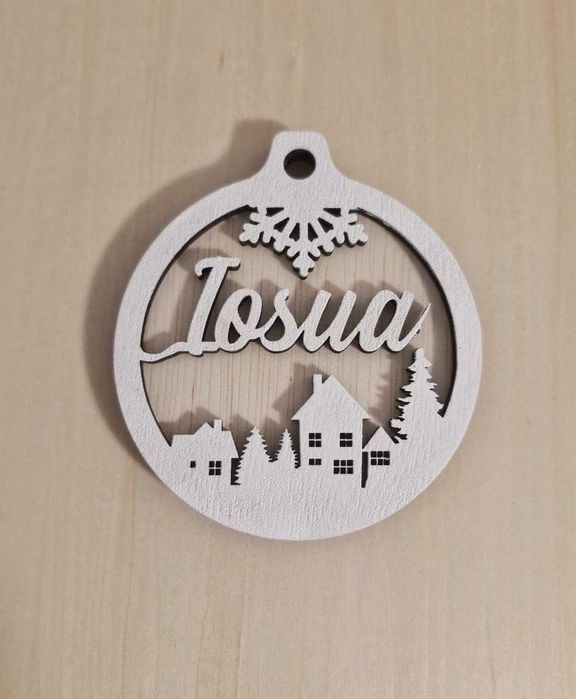 Glob personalizat din lemn – 10 cm, 2 straturi, vopsit alb