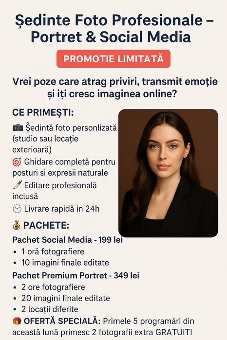 Sedinte Foto Profesionale – Portret&Social Media – Promoție Limitată