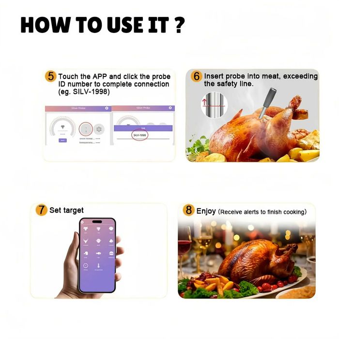 Smart Bluetooth Bamboo безжичен дигитален термометър за месо