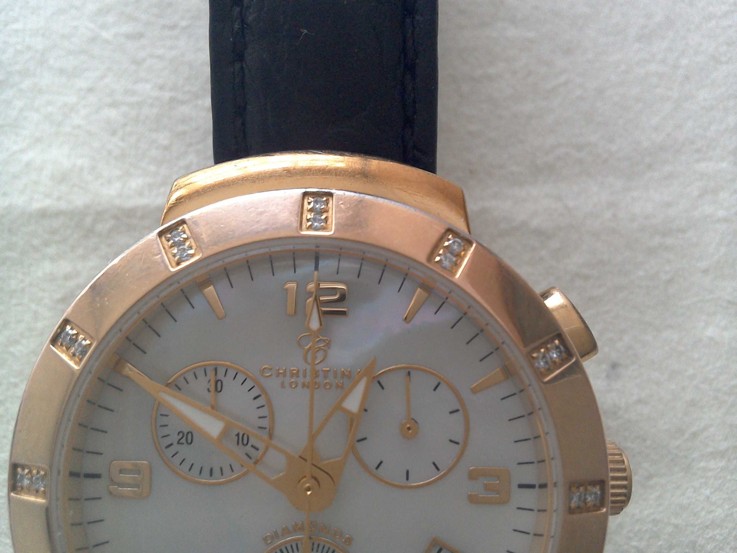 Ceas cronograf placat aur, diamante - NATURALE- "Cristina  Diamonds"