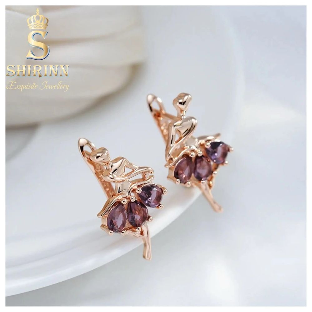 Cercei Luxury Exquisite Purple Ballerina, placati cu aur roz 14k