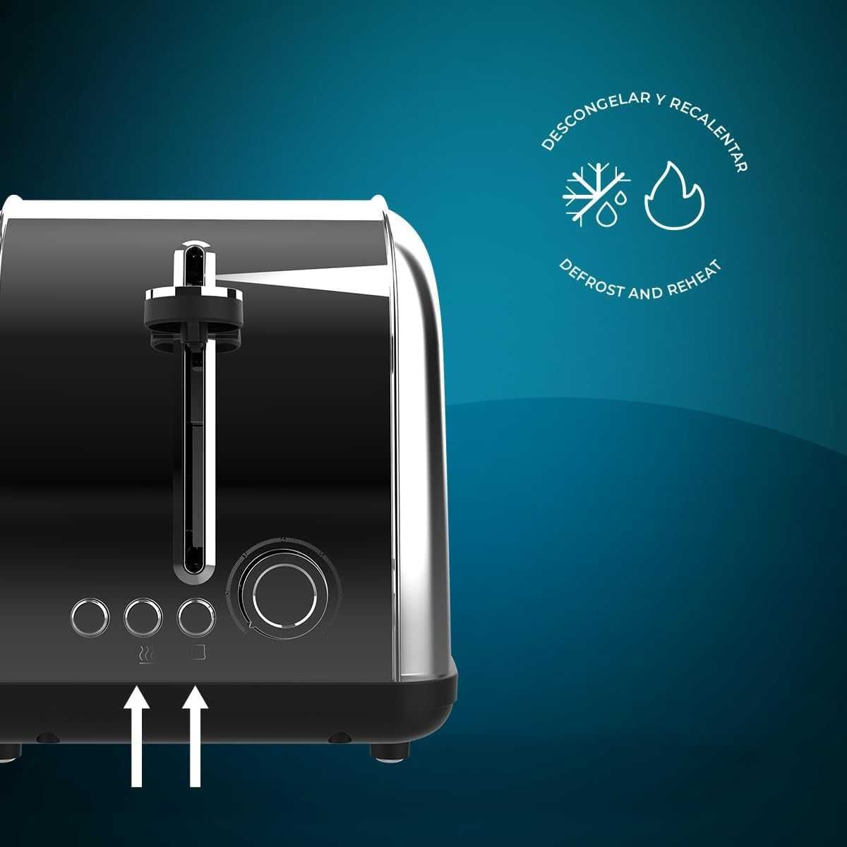 Тостер Cecotec Toastin' time 850 Inox Long Lite, 850W, 2 филийки, Inox