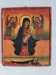 Icoana veche copta etiopiana Maica Domnului cu Pruncul, doi Arhangheli