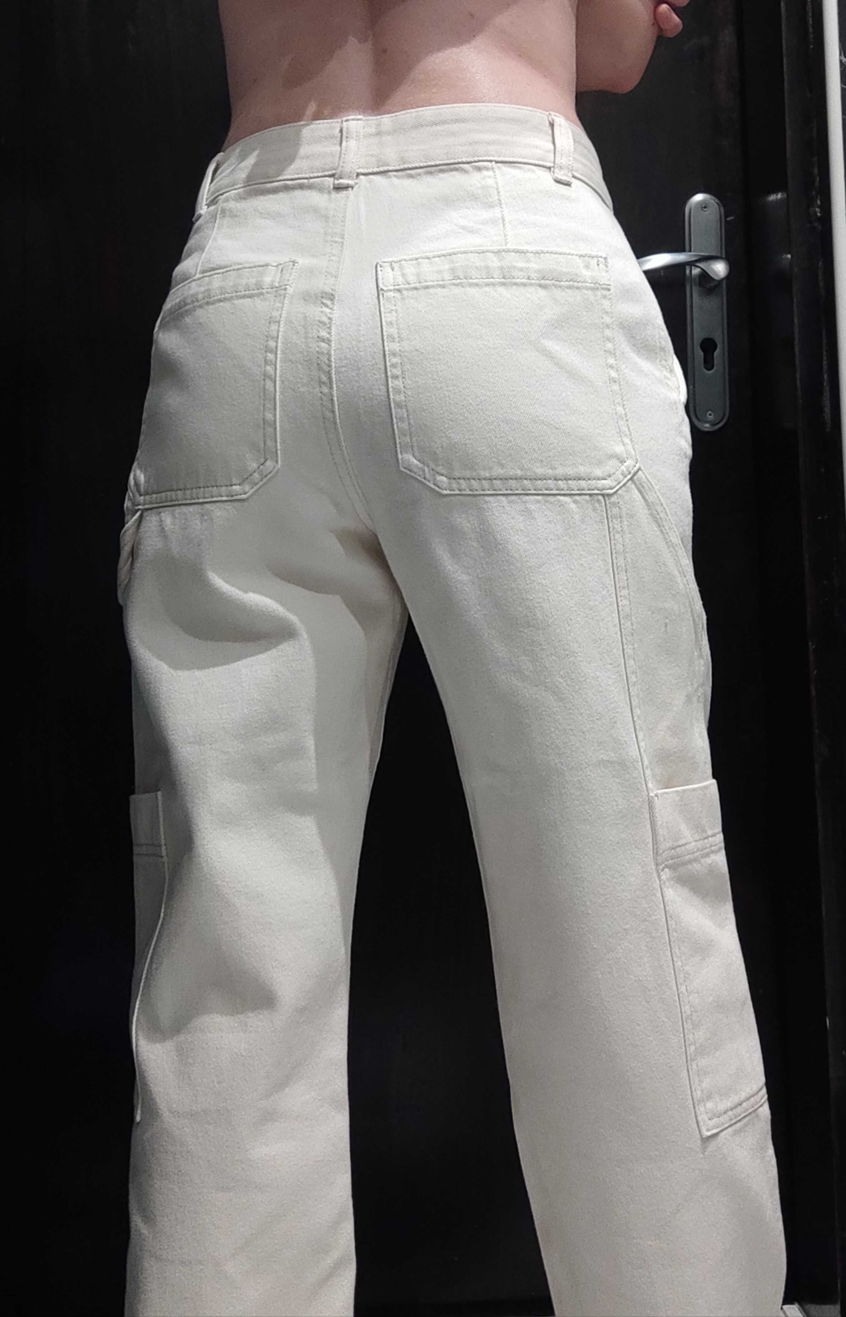 Светло зелен широк панталон HM, S/ Бели дънки H&M, карго панталон, нов