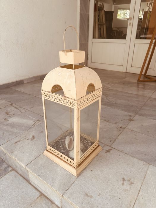 Голям винтидж фенер в стил Shabby Chic – 75 см, метал и стъкло