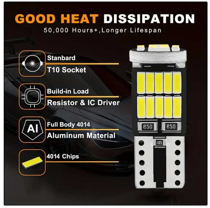 Set 10 becuri auto led T10 W5W 12V pozitii, numar, interior, portbagaj
