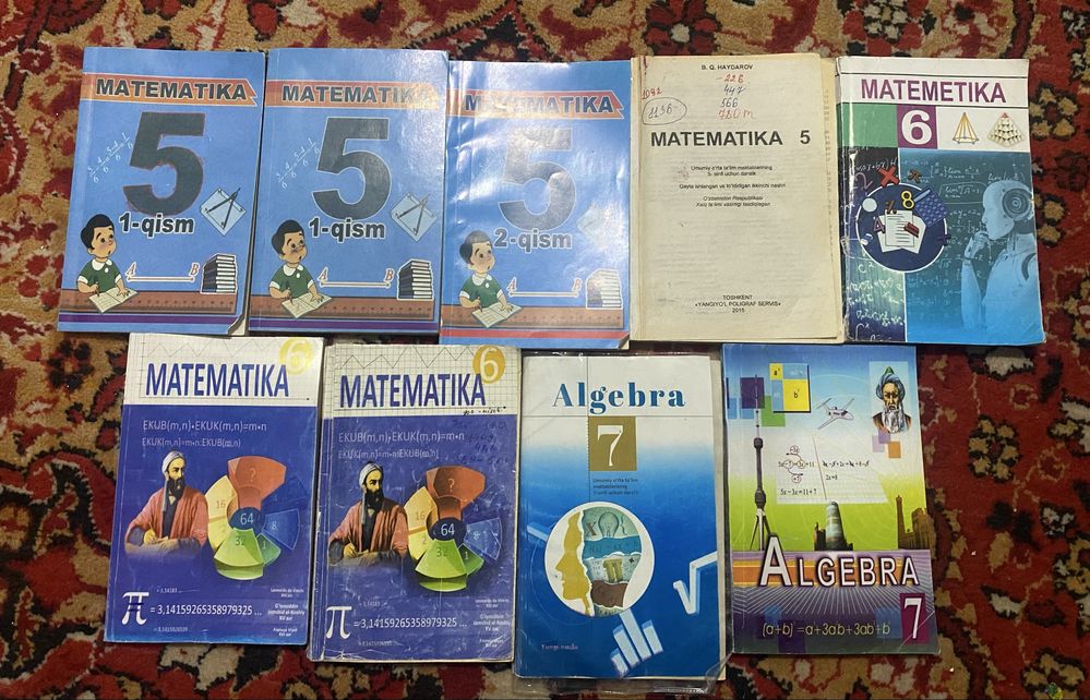 Использованные книги по классам История, Матиматика, и Узб-Литература