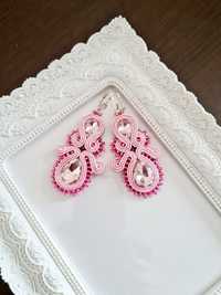 Cercei roz handmade cu cristale