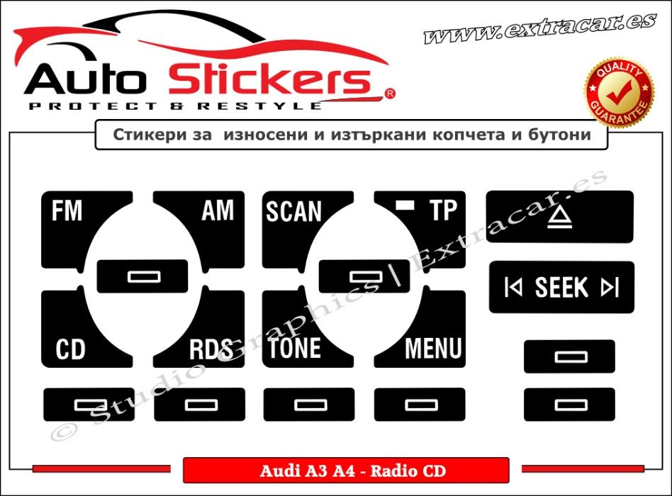 Стикери Лепенки за износени и изтъркани копчета и бутони-Audi А3 А4