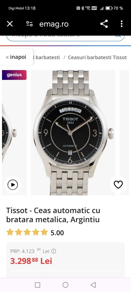 Ceas Tissot T One Day-Date - 39 mm