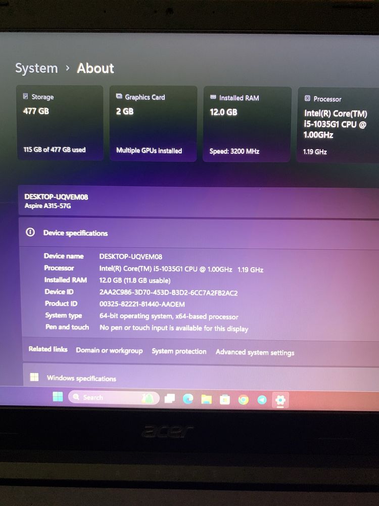 Acer Aspire 3 Core i5 1035G1 va 5ta sovgasi bilan
