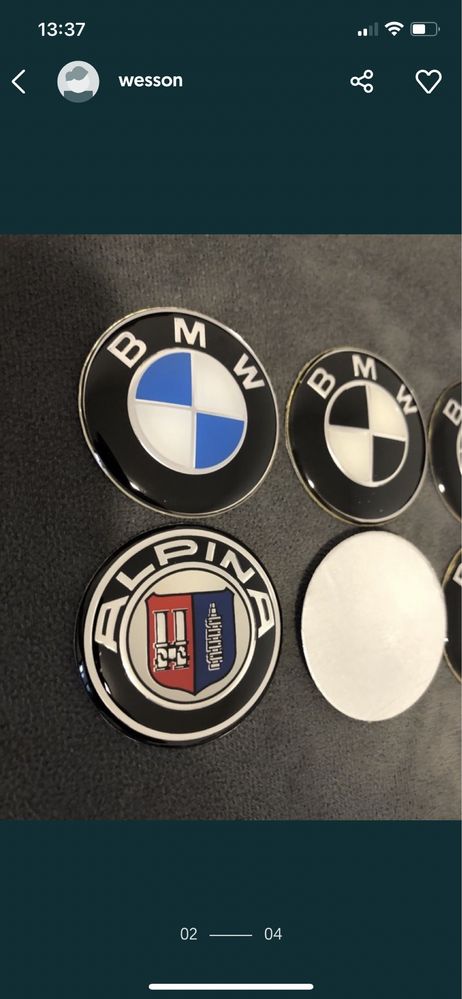 Emblema stema logo Volan 45mm Bmw Full Black Alb Negru M Alb Albastru