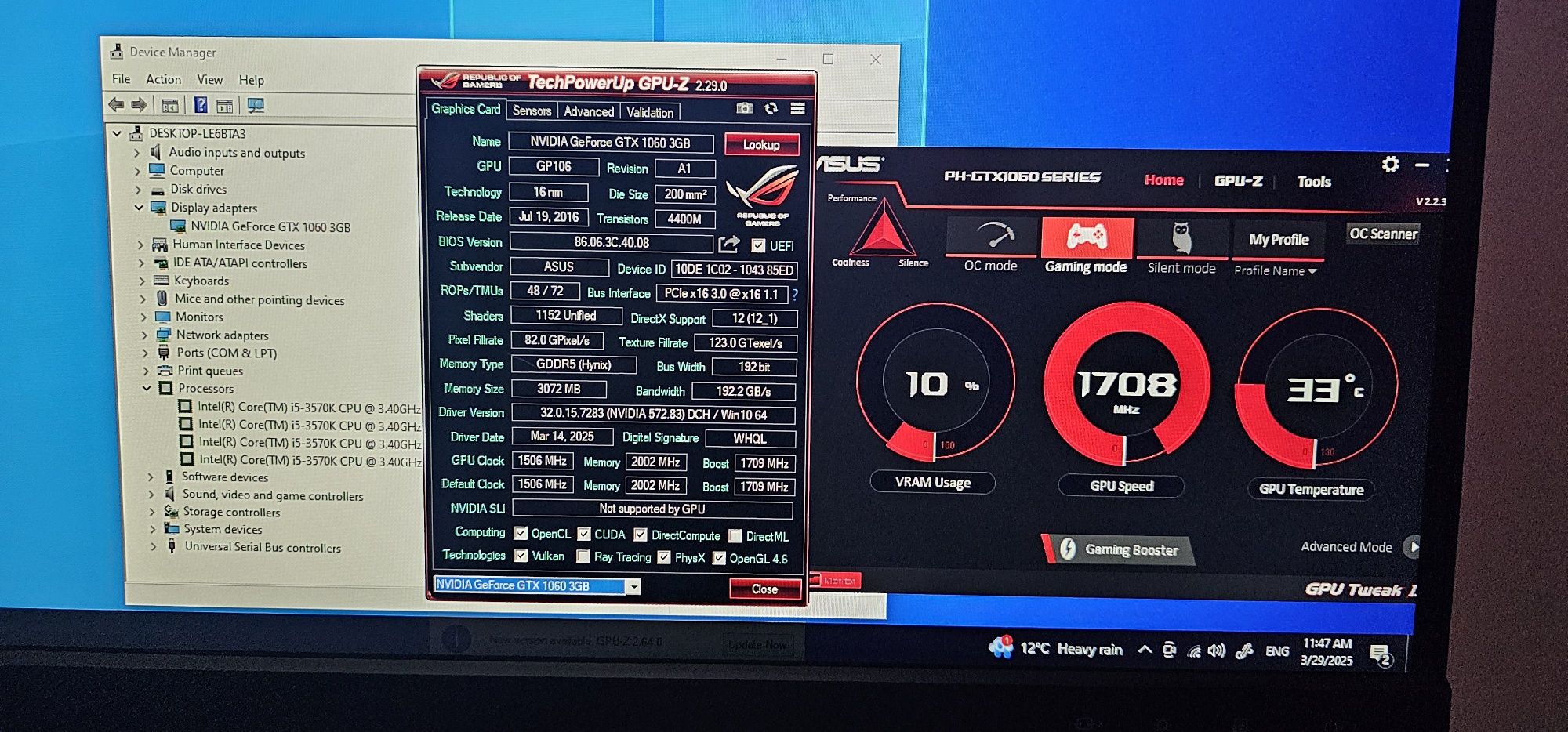 Placa video ASUS  GTX 1060 Phoenix 3GB GDDR5 192-bit 300 RON