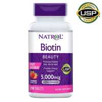 Биотин 5000 мкг Natrol 250 таблеток с клубничным вкусом США