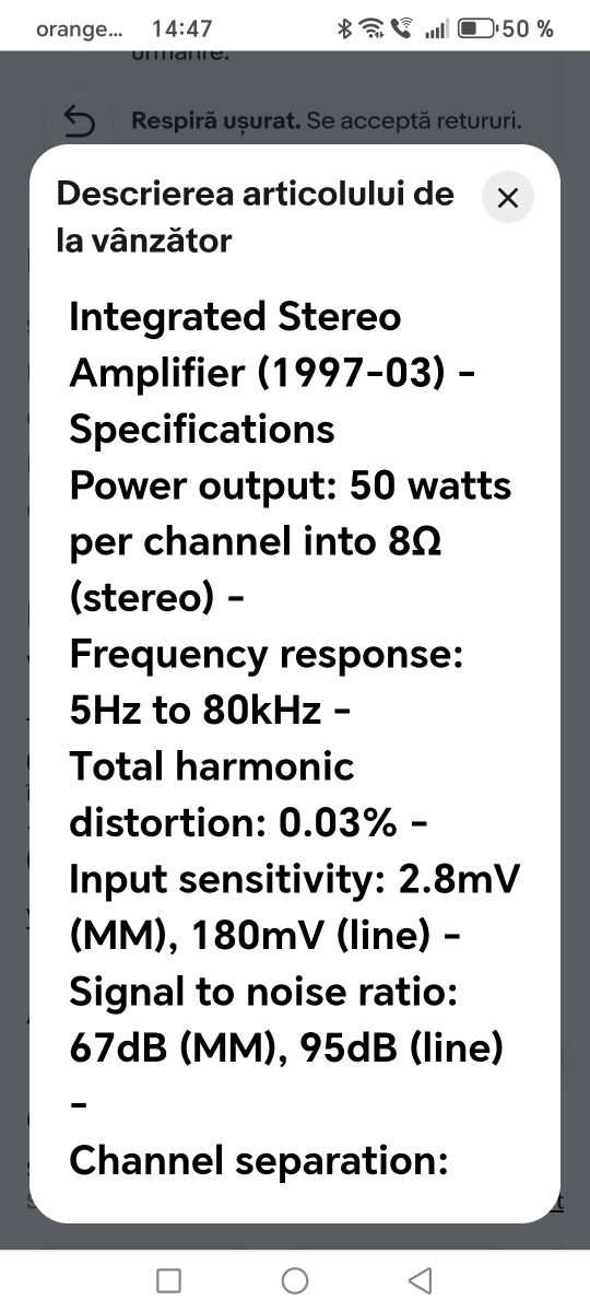Vând linie audio Teac A-H500i