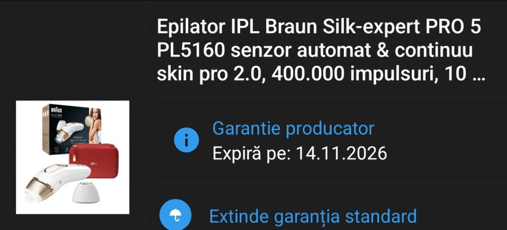 Epilator IPL Braun Silk-expert PRO 5 PL5160 senzor automat & continuu
