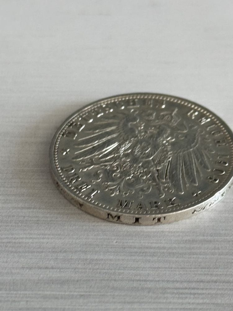 moneda Germania Bavaria Otto 3 marci mark 1908 1913
