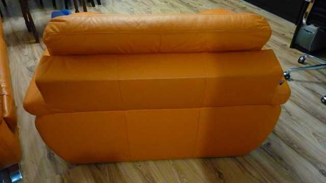 Италианска КОЖЕНА и ДЪРВО Гарнитура с Масивен Диван и 2бр. Фотьойли!