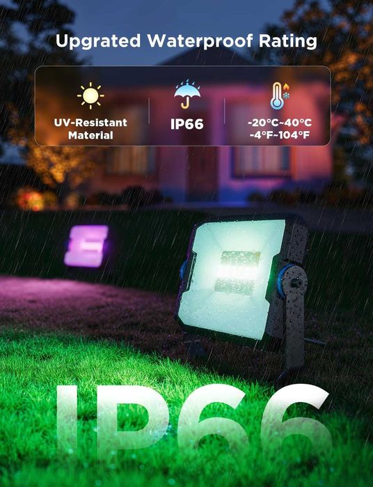 Смарт осветление за двор Govee Flood Lights 2 RGBIC Wi-Fi 4 броя