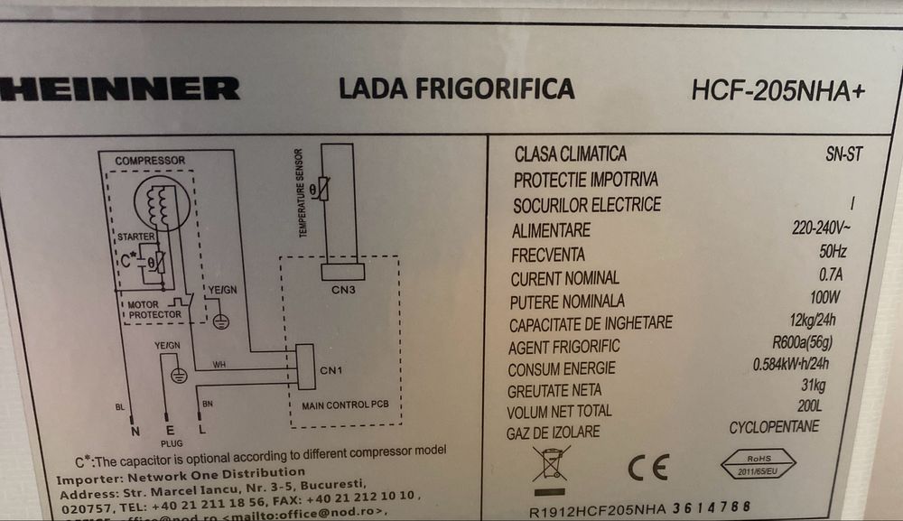 Lada frigorifica Heinner HCF-205NHA+
