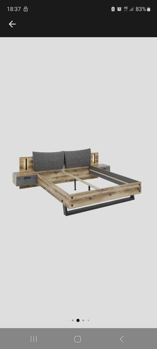 Pat Dover, 180x200 cm, 2 noptiere incluse, LED,  Gri /Lemn antichizat