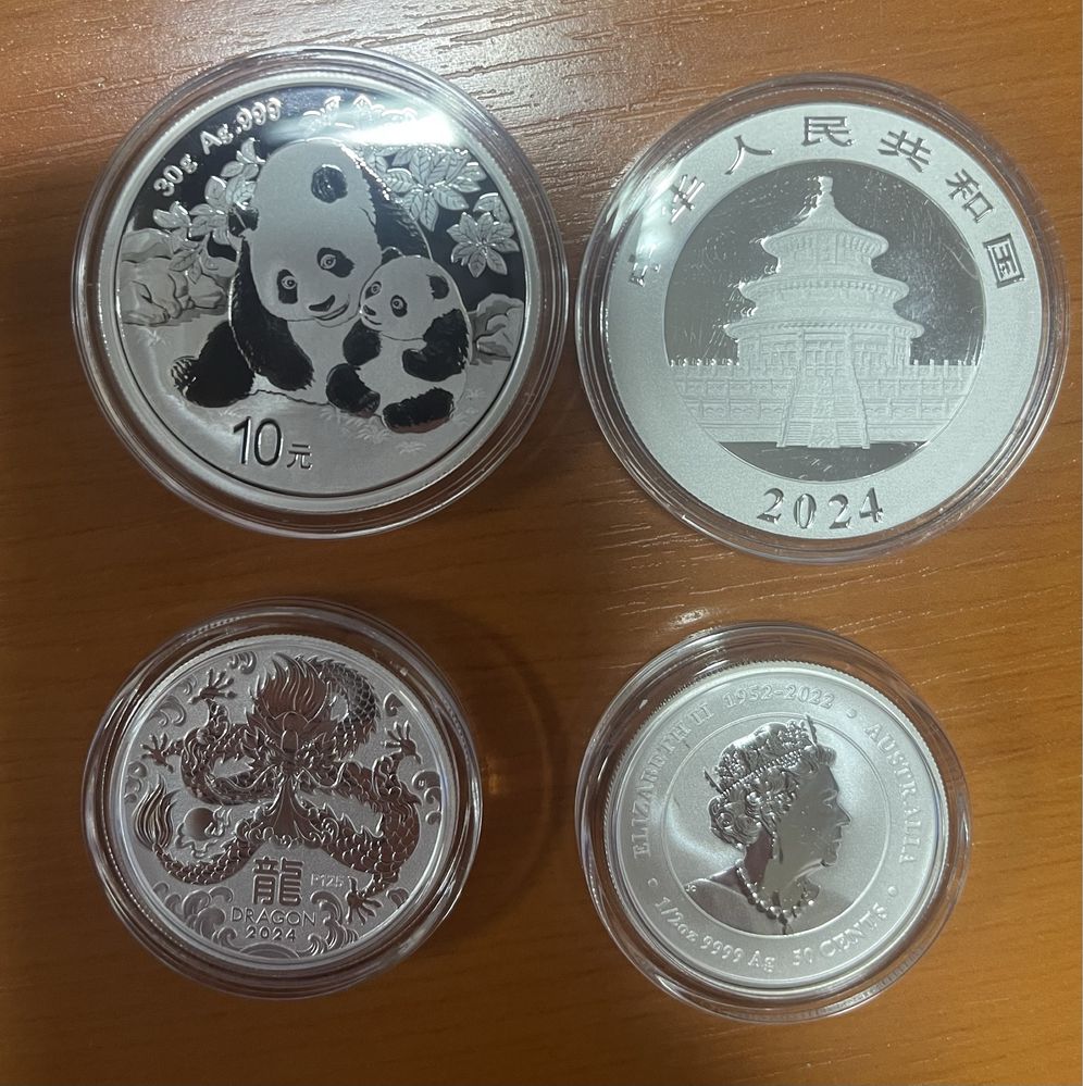 Сребърни инвестиционни монети от 1 oz. Змия 25, Панда/Дракон,кюлче мед