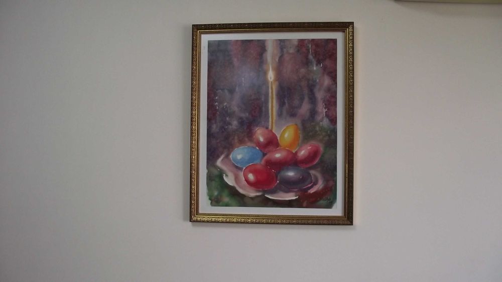 СТАРА Картина - Акварел - Великден Великденски яйца -Отлична