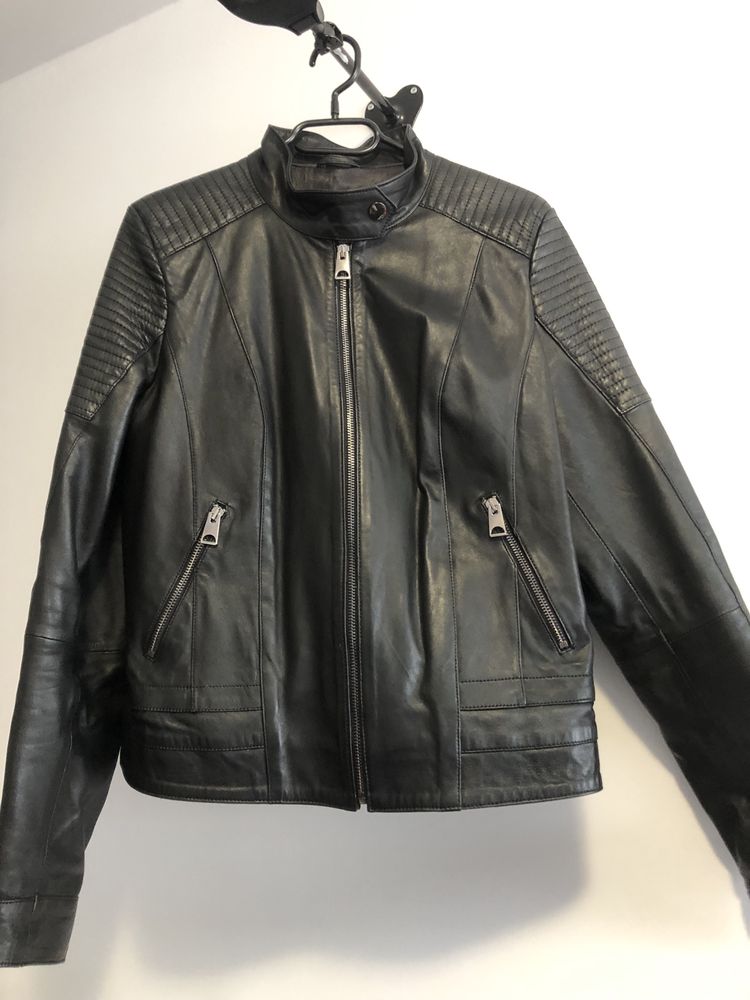 NOU Geacă din piele naturală neagră, tip biker, made in Turkey