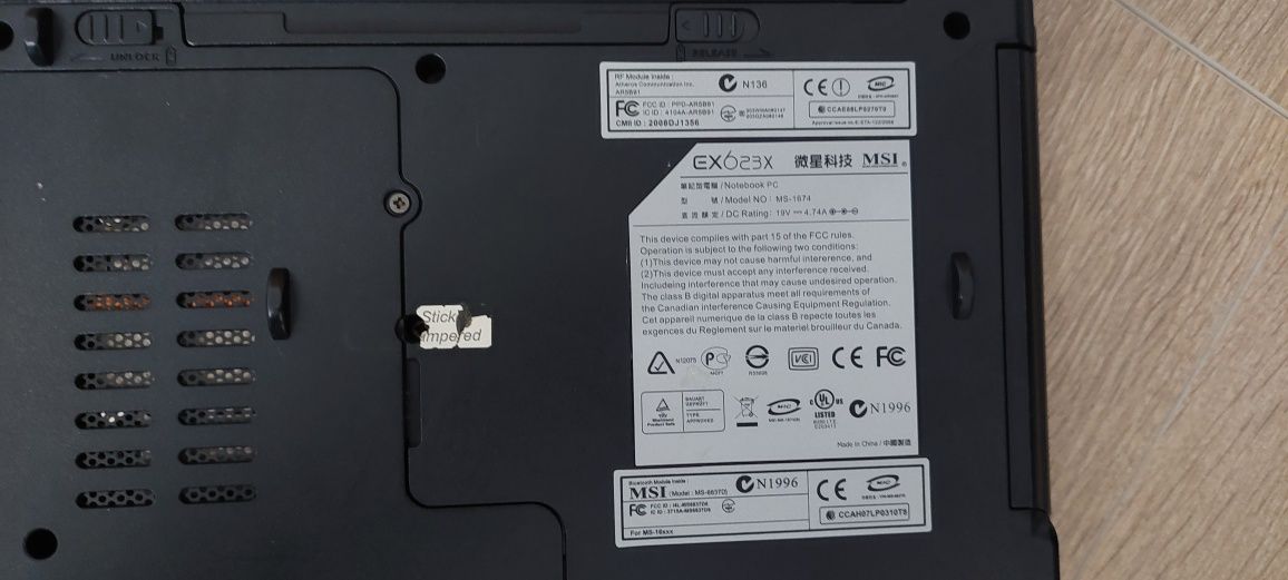 Msi laptop Ex623x