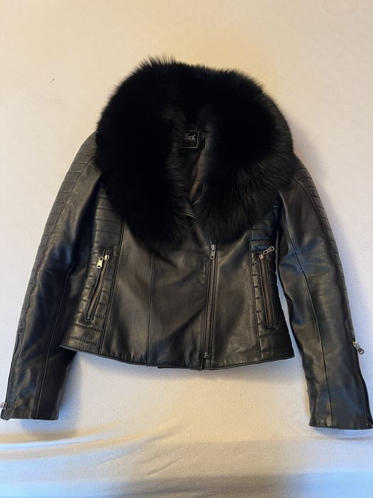 Кожено яке с яка от естествен косъм