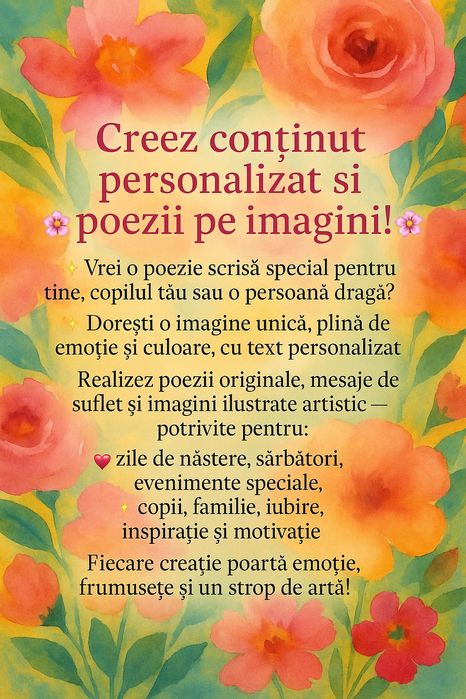 Scrie-mi daca iti doresti poezii sau texte personalizate