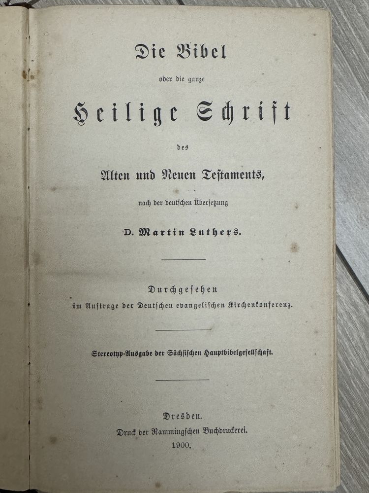 Biblie in limba germana. Veche, anul 1900. tradusa de Martin Luthers.