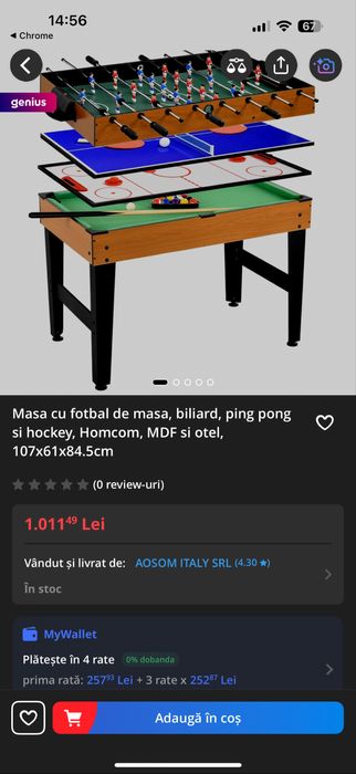 Masa multi-joc HOMCOM 4 in 1  ,fotbal , biliard , air hochei
