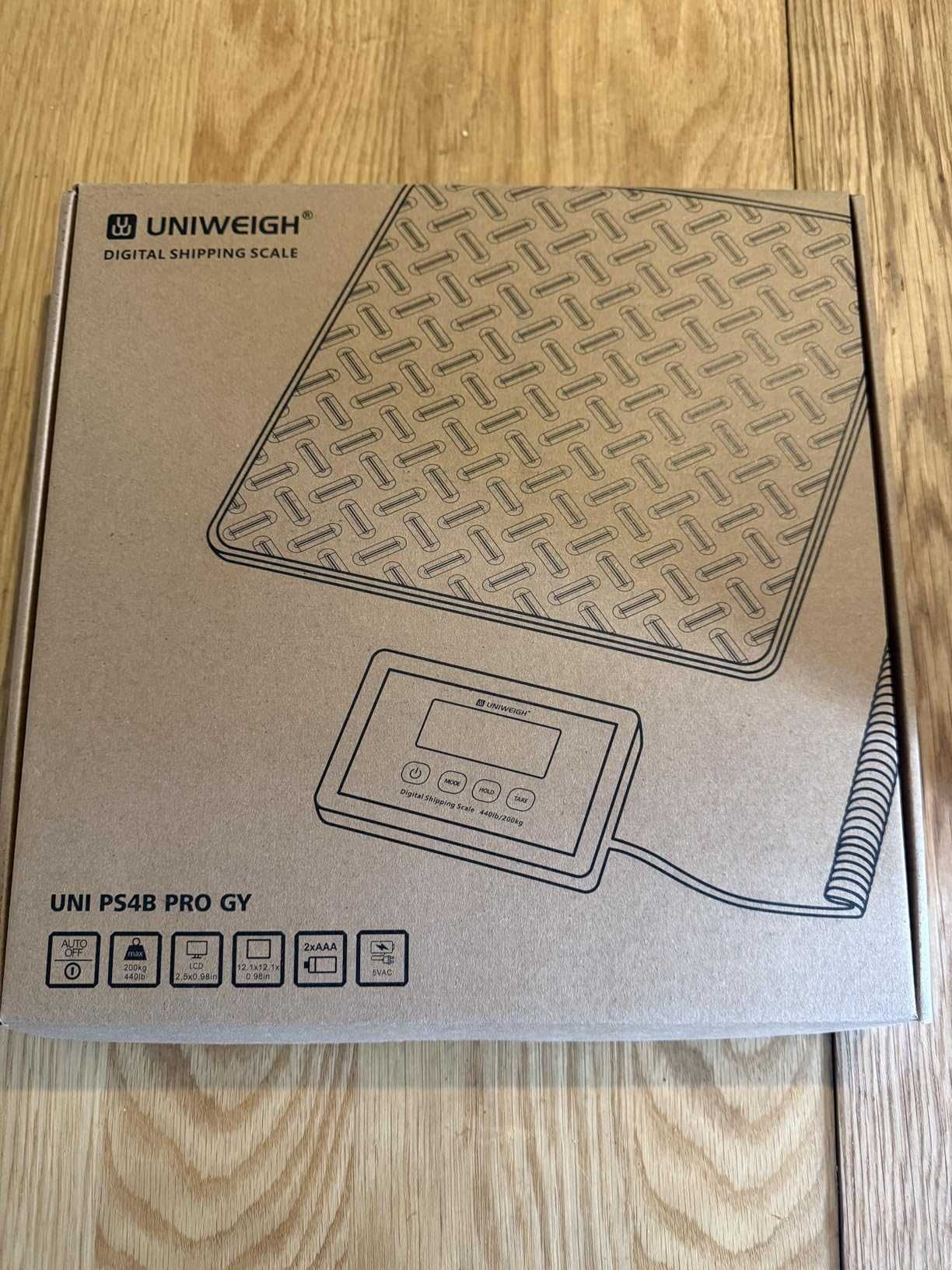 UNIWEIGH 200 кг, Цифрова везна за пощенски пратки, батерии и USB, сива