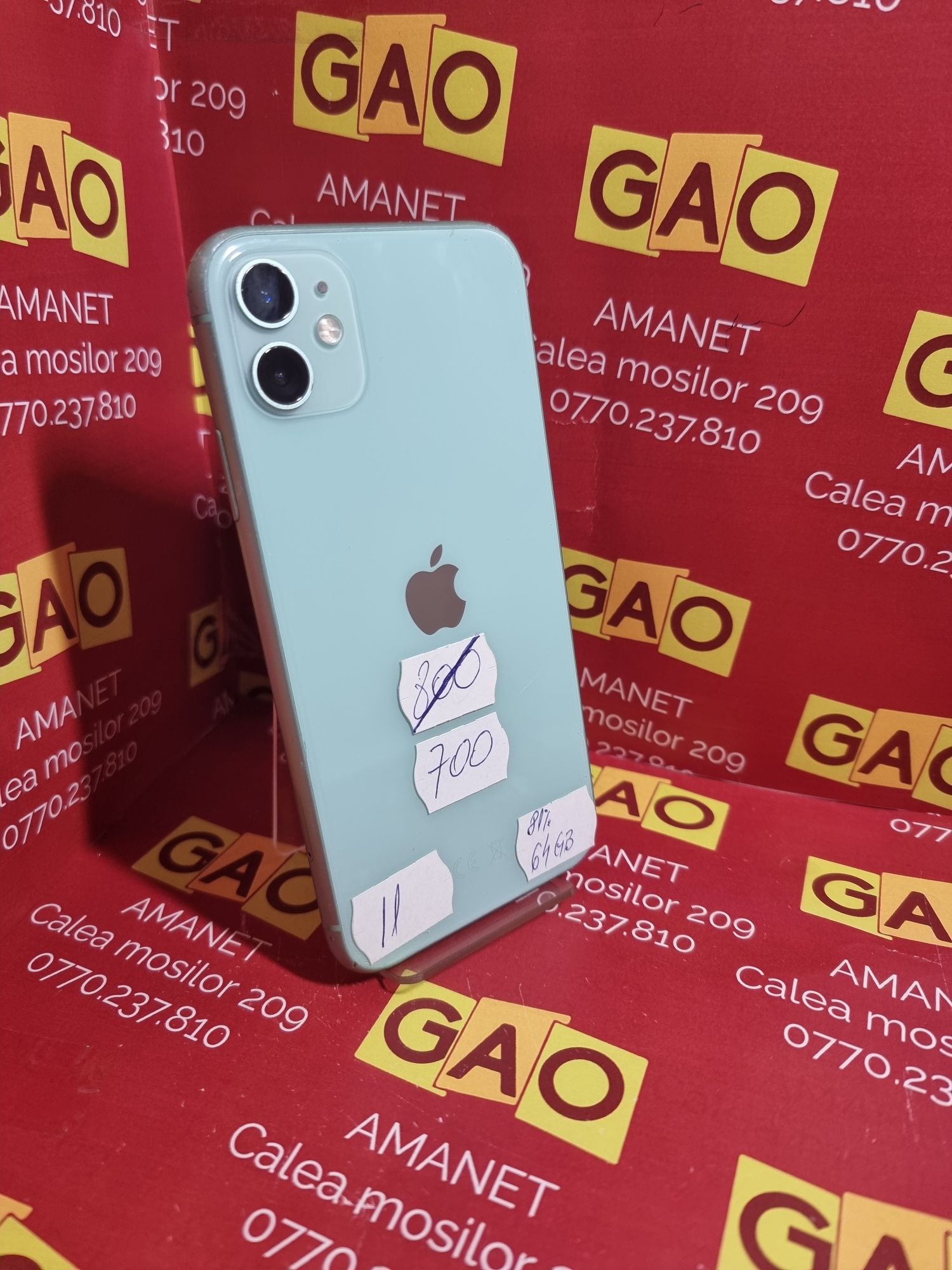 GAO AMANET - iPhone 11, stocare 64gb, liber de retea, sticla sparta