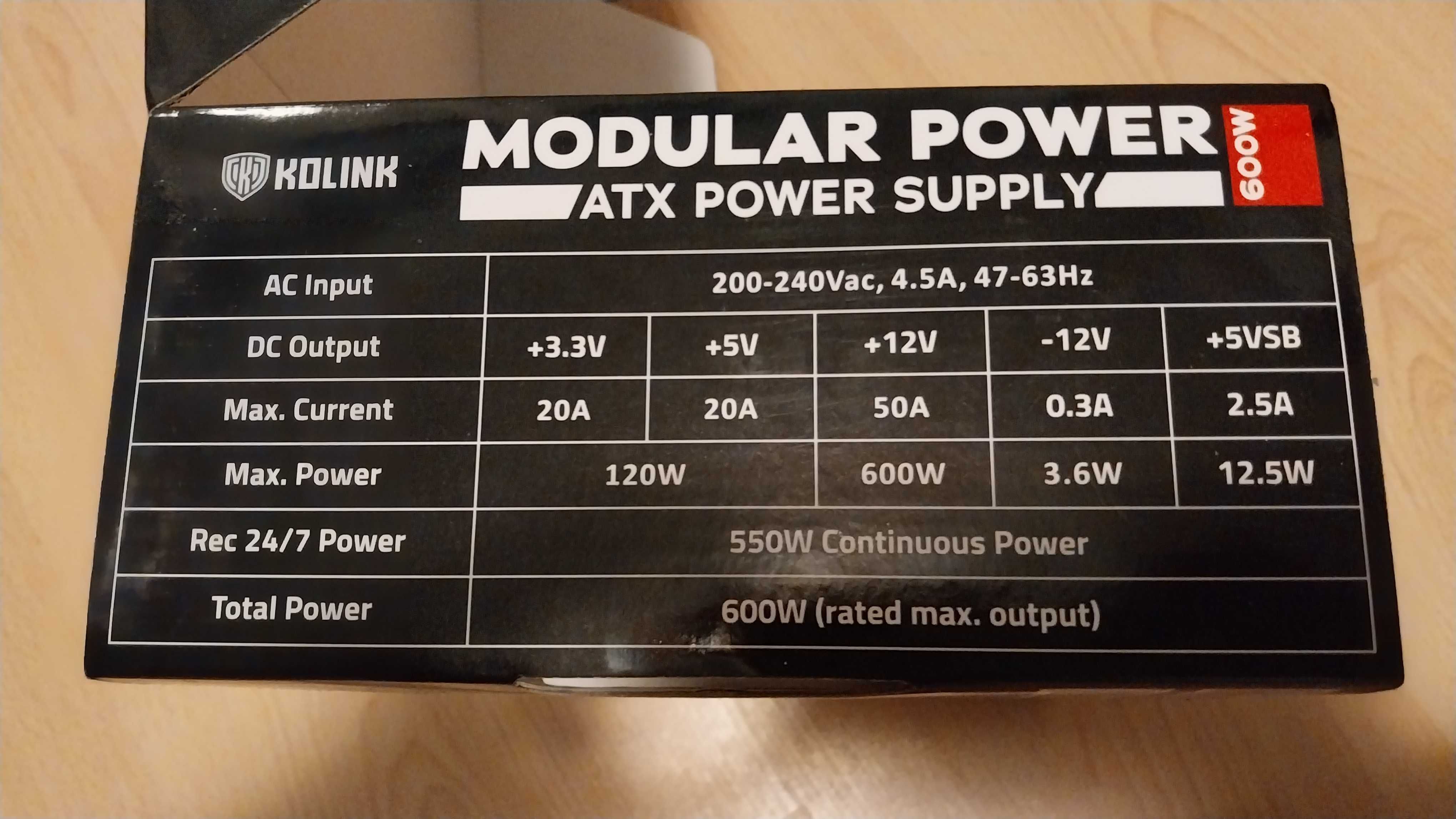 Захранване Kolink Modular Power 600W 80 PLUS Bronze