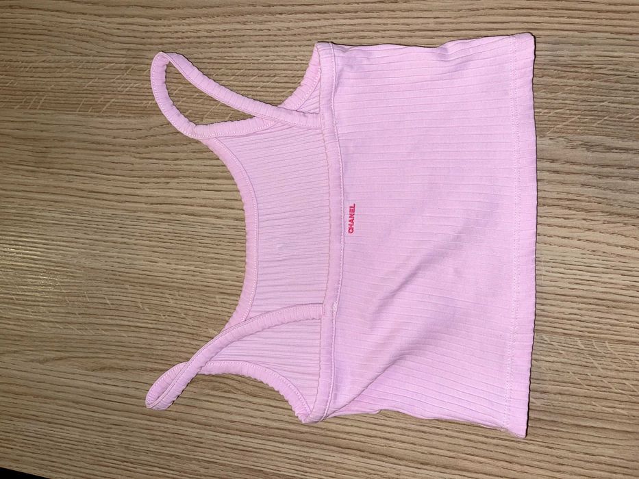 chanel розов кроп топ потник къс рипс тънки презрамки