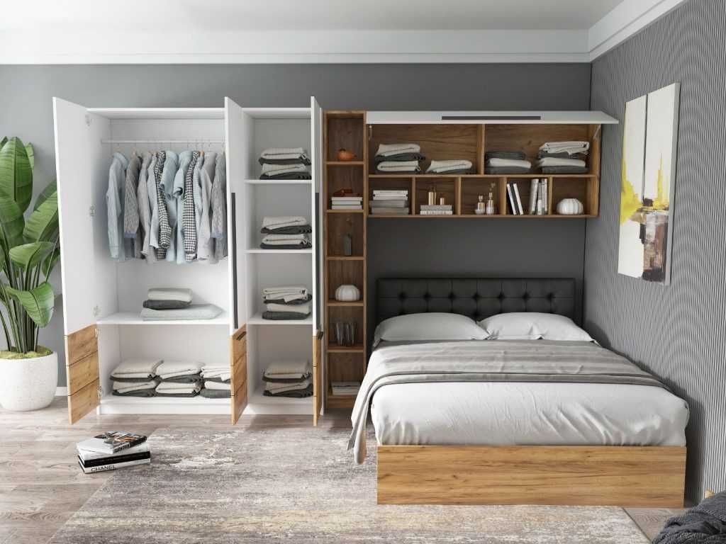 Set Dormitor Timea 3.33m cu pat tapitat Wenge incadrat